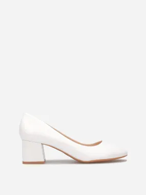 Escarpins vernis à talon carré- Blanc